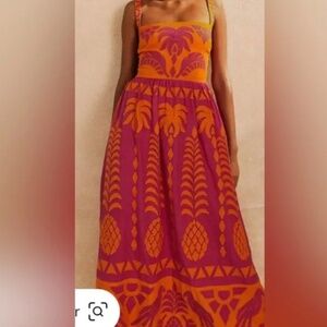FARM RIO Orange Pineapple Love Cutwork Dress